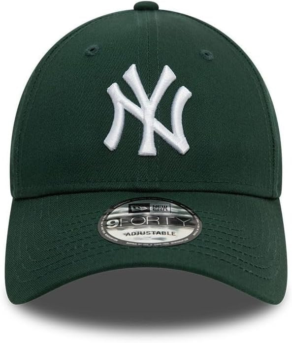 New York Yankees MLB League Essential 9FORTY Strapback New Era Dark Green/White Official Team Hat Sports Fan Cap