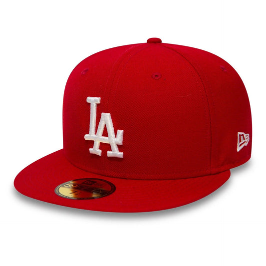 Los Angeles Dodgers MLB League Essential 59FIFTY Fitted New Era Red/White Official Team Hat Sports Fan Cap