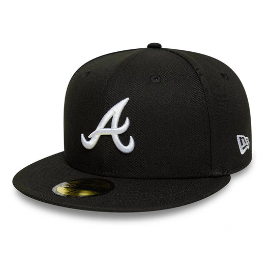 Atlanta Braves MLB League Essential 59FIFTY Fitted New Era Black/White Official Team Hat Sports Fan Cap
