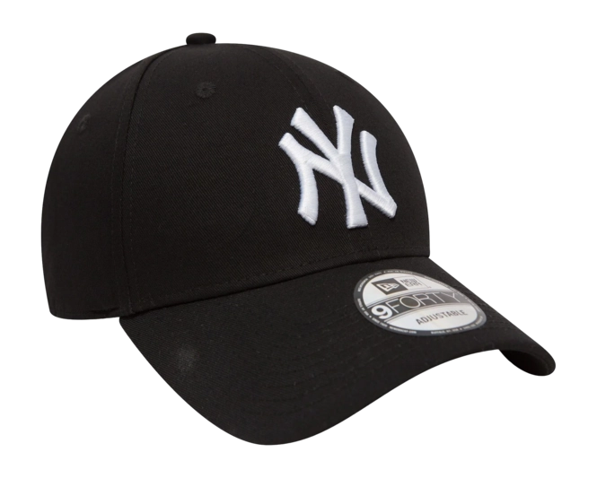New York Yankees MLB League Essential 9FORTY Strapback New Era Black/White Official Team Hat Sports Fan Cap