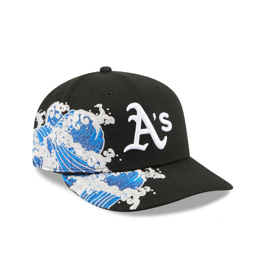 Oakland Athletics MLB Waves 59FIFTY Fitted New Era Black/White Official Team Hat Sports Fan Cap