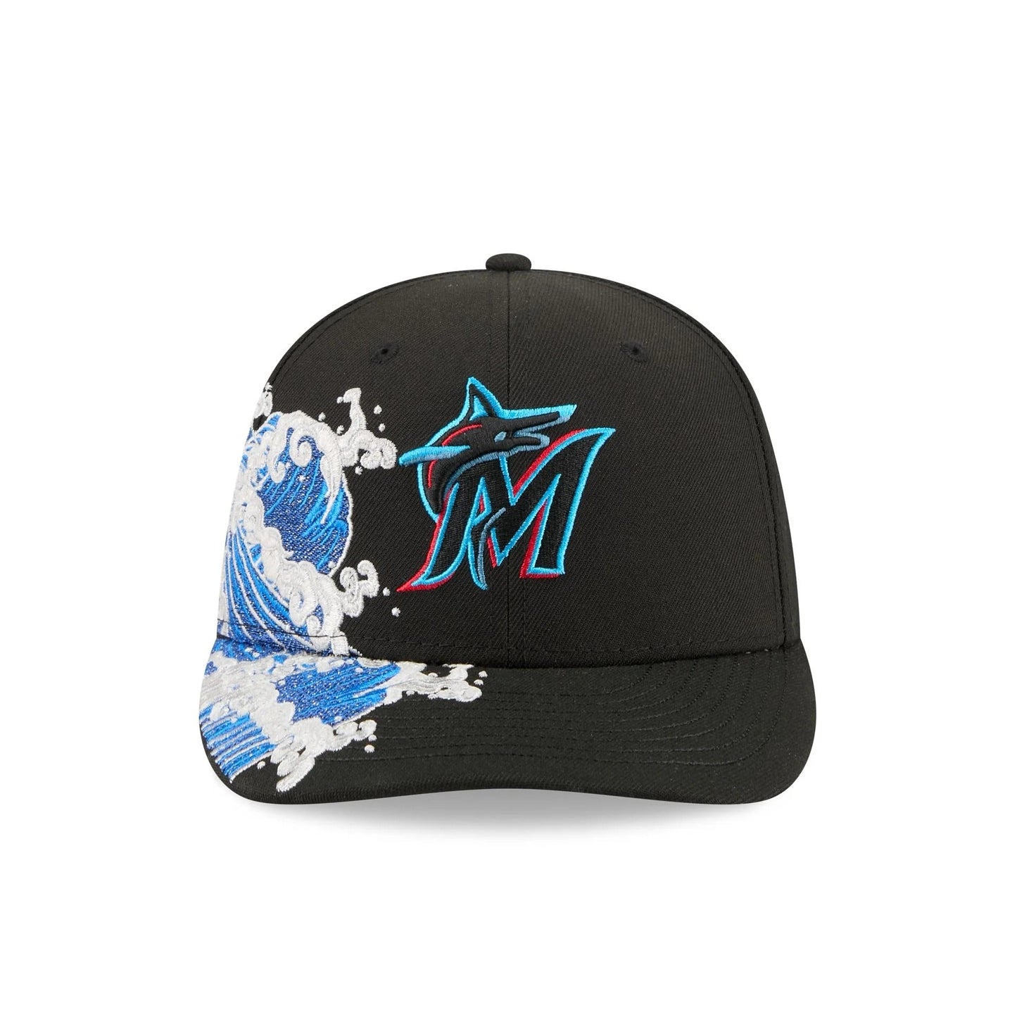 Miami Marlins MLB Waves 59FIFTY Fitted New Era Black/White Official Team Hat Sports Fan Cap