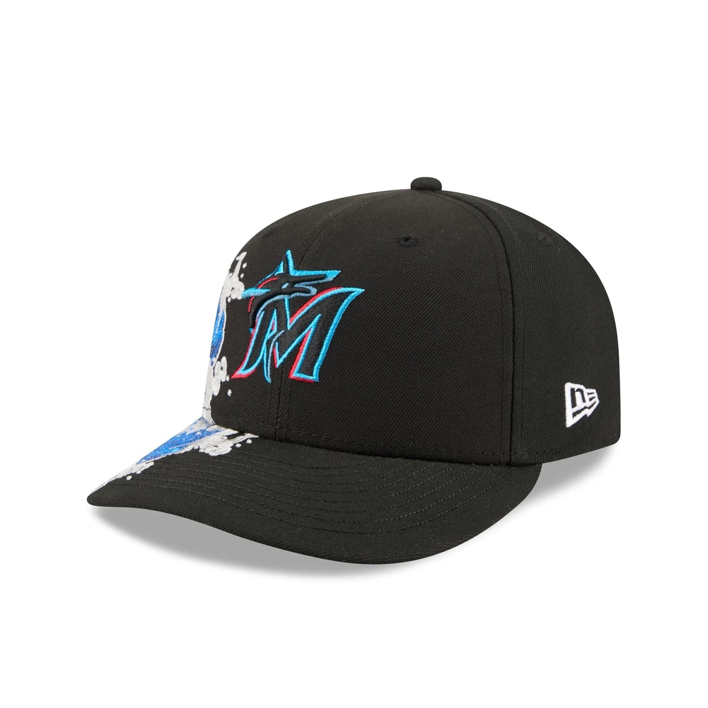 Miami Marlins MLB Waves 59FIFTY Fitted New Era Black/White Official Team Hat Sports Fan Cap