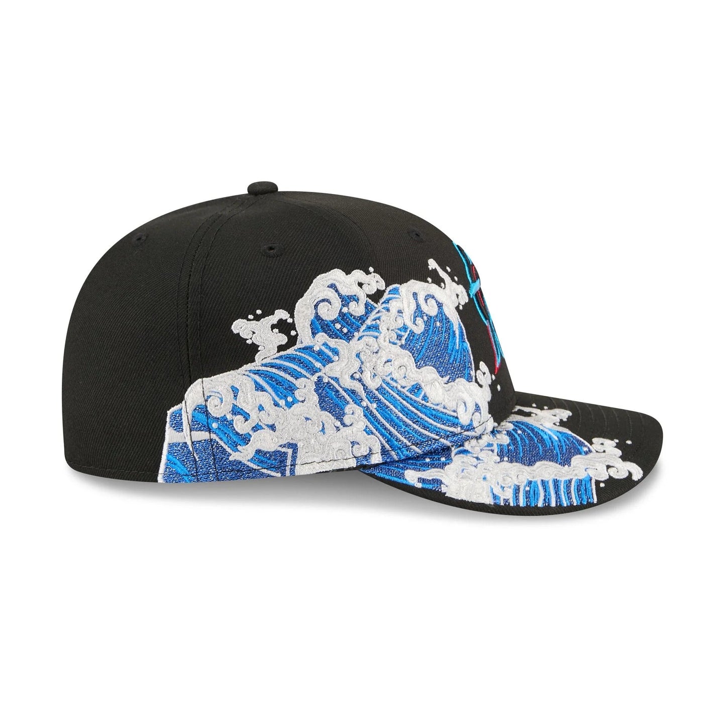 Miami Marlins MLB Waves 59FIFTY Fitted New Era Black/White Official Team Hat Sports Fan Cap