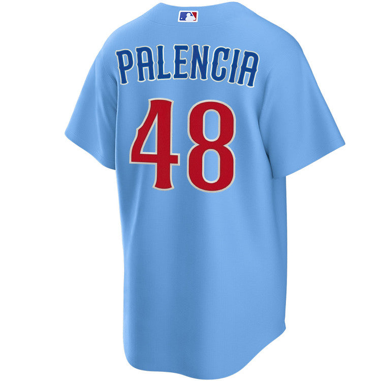 NIKE Men's Chicago Cubs Daniel Palencia #48 Light Blue 2nd Alternate Replica Jersey Official Team Jersey Sports Fan Apparel