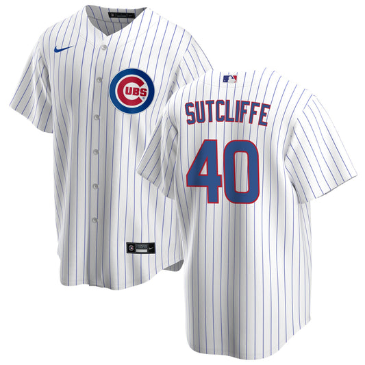 NIKE Men's Rick Sutcliffe Chicago Cubs White Home Premium Stitch Replica Jersey Official Team Jersey Sports Fan Apparel