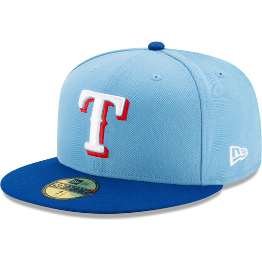 New Era Texas Rangers Light Blue/Royal On-Field Authentic Collection 59FIFTY Fitted Hat Official Team Hat Sports Fan Cap