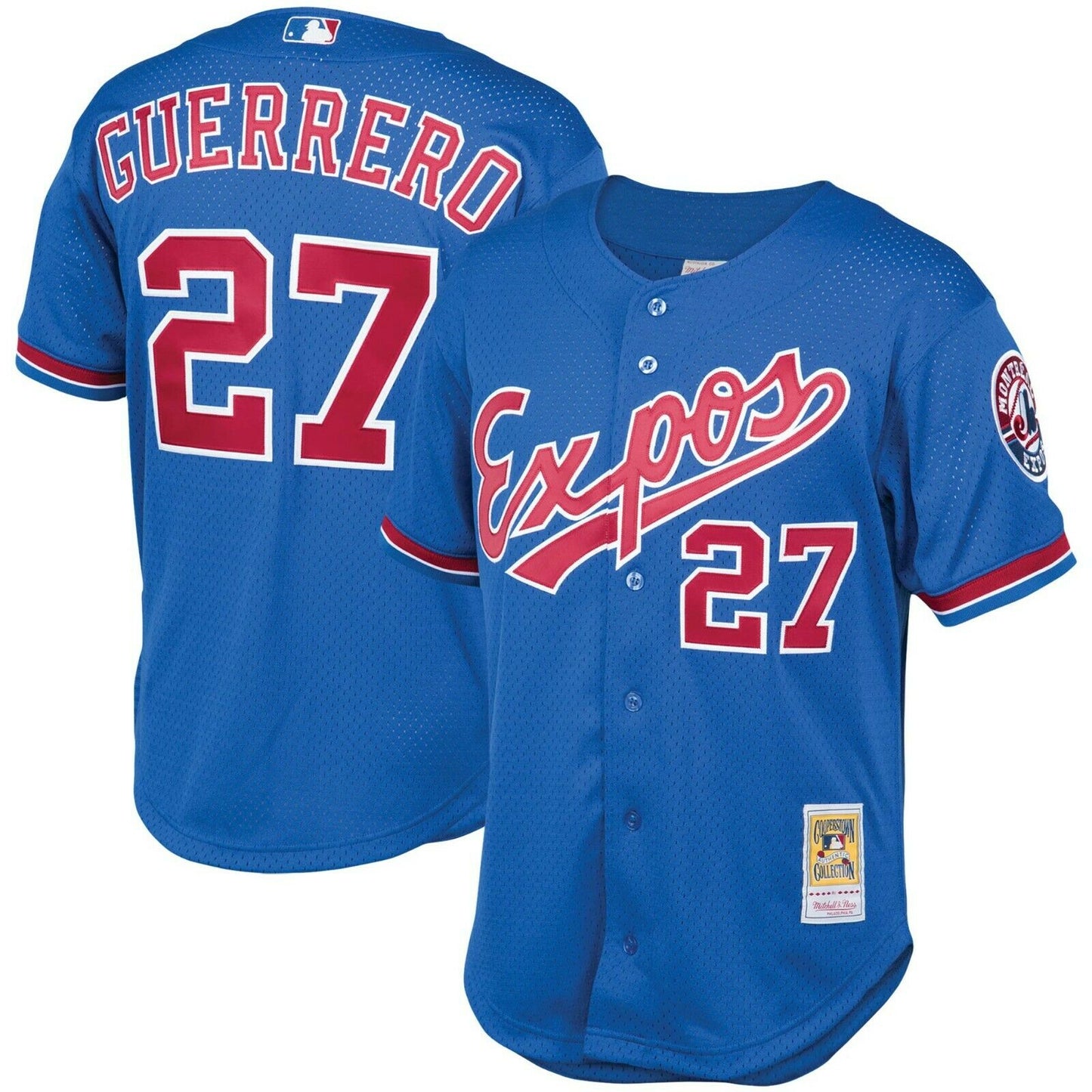 Men's Montreal Expos Vladimir Guerrero Mitchell & Ness Royal 2002 Authentic Cooperstown Collection Mesh Batting Practice Jersey Official Team Jersey Sports Fan Apparel