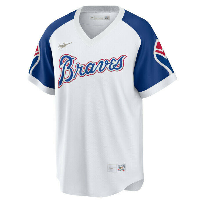 Nike Men's Atlanta Braves Hank Aaron Cooperstown Collection Home Replica Cool Base Jersey Official Team Jersey Sports Fan Apparel