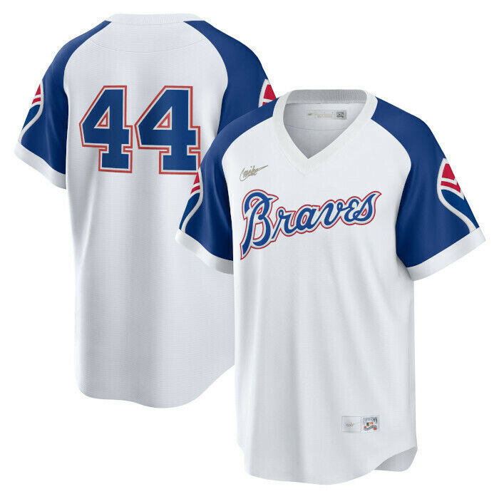 Nike Men's Atlanta Braves Hank Aaron Cooperstown Collection Home Replica Cool Base Jersey Official Team Jersey Sports Fan Apparel