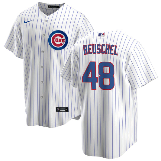 NIKE Men's Rick Reushel Chicago Cubs White Home Premium Stitch Replica Jersey Official Team Jersey Sports Fan Apparel