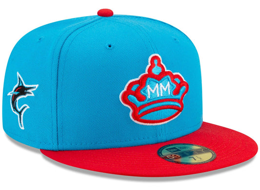 Men's Miami Marlins New Era Blue/Red 2021 City Connect 59FIFTY Fitted Hat Official Team Hat Sports Fan Cap