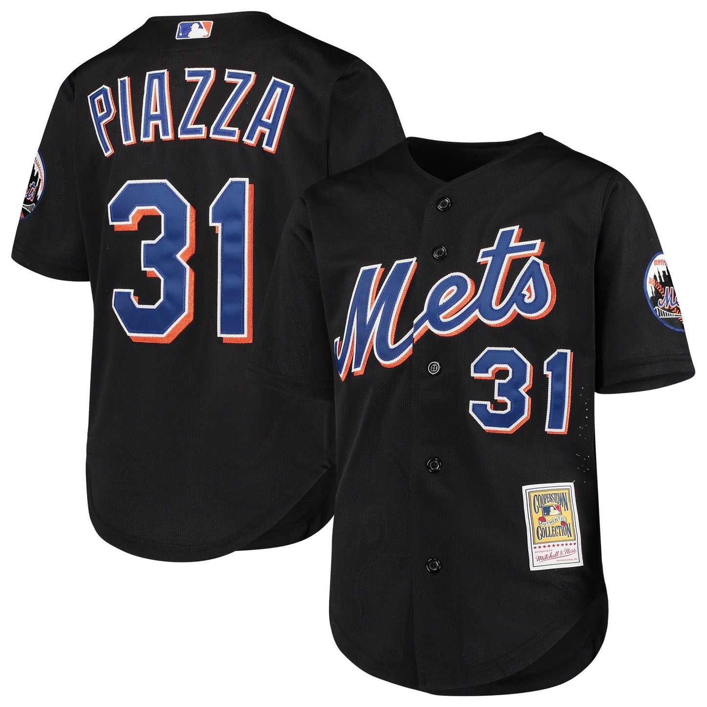 Youth New York Mets Mike Piazza Mitchell & Ness Black Cooperstown Collection Batting Practice Jersey Official Team Jersey Sports Fan Apparel