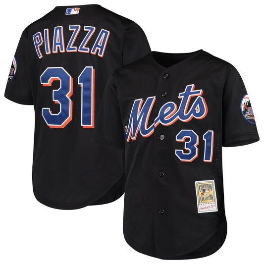 Youth New York Mets Mike Piazza Mitchell & Ness Black Cooperstown Collection Batting Practice Jersey Official Team Jersey Sports Fan Apparel