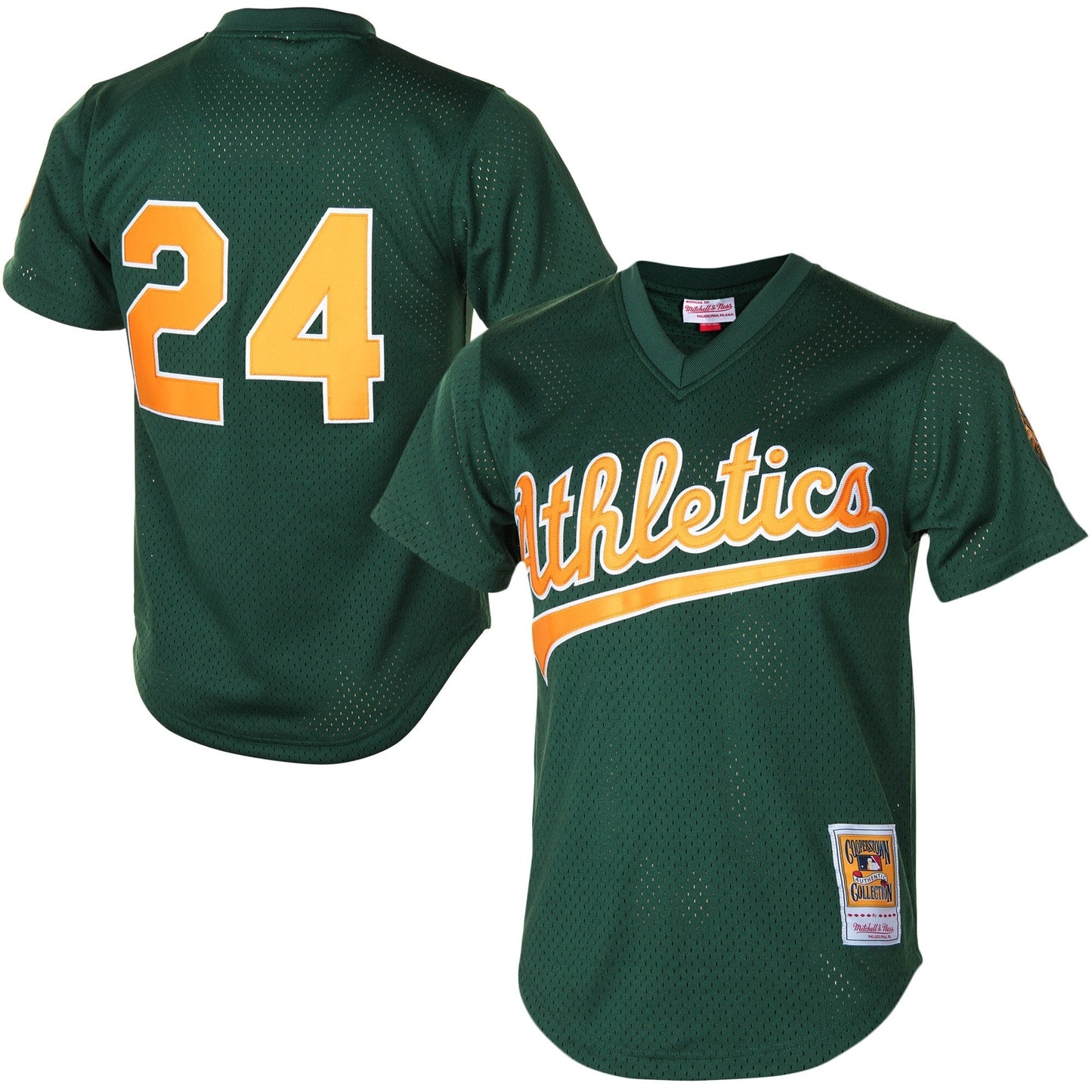 Men's Oakland Athletics Rickey Henderson 1998 Mitchell & Ness Green Cooperstown 1987 Mesh Batting Practice Jersey Official Team Jersey Sports Fan Apparel