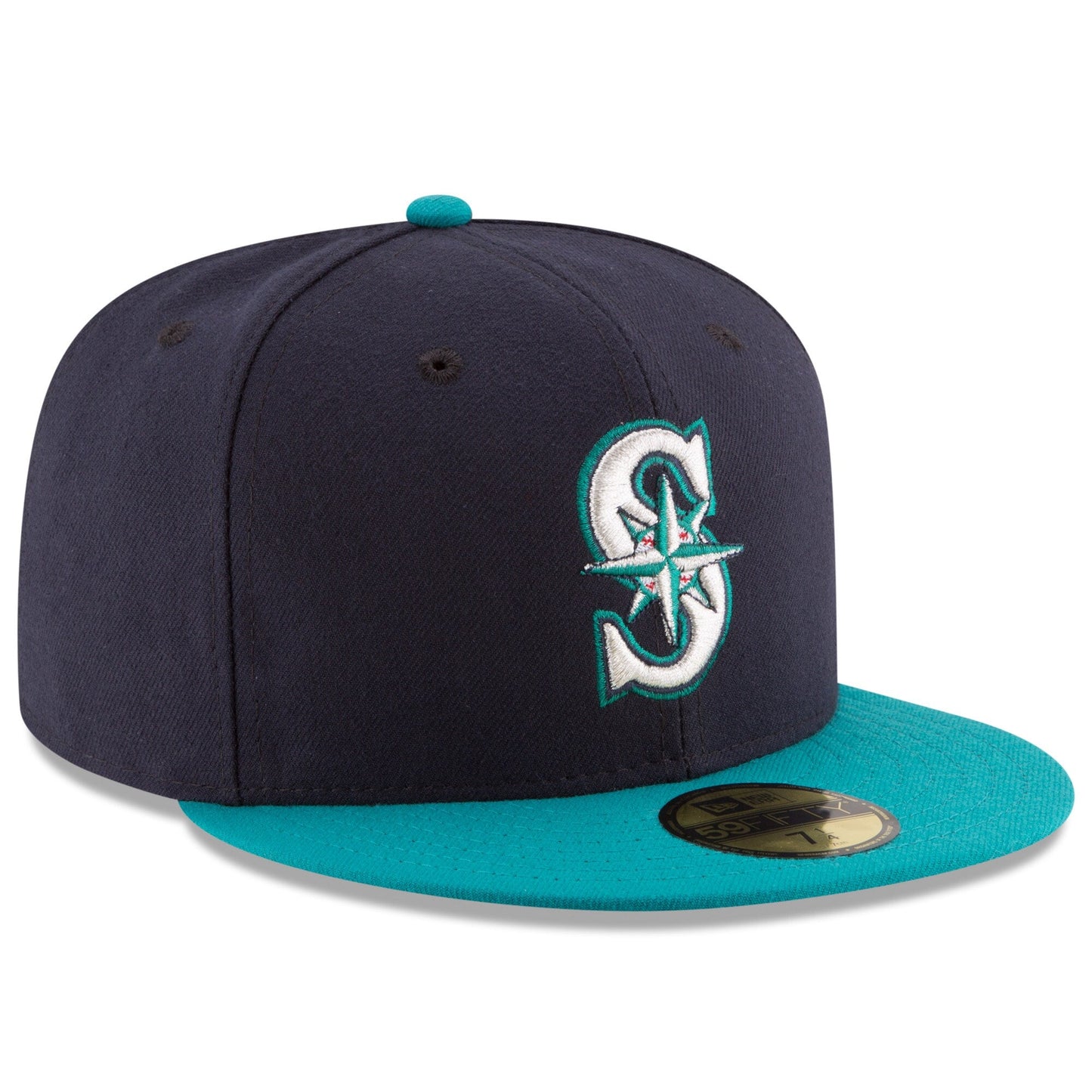 Men's Seattle Mariners New Era Navy/Aqua Alternate Authentic Collection On Field 59FIFTY Fitted Hat Official Team Hat Sports Fan Cap