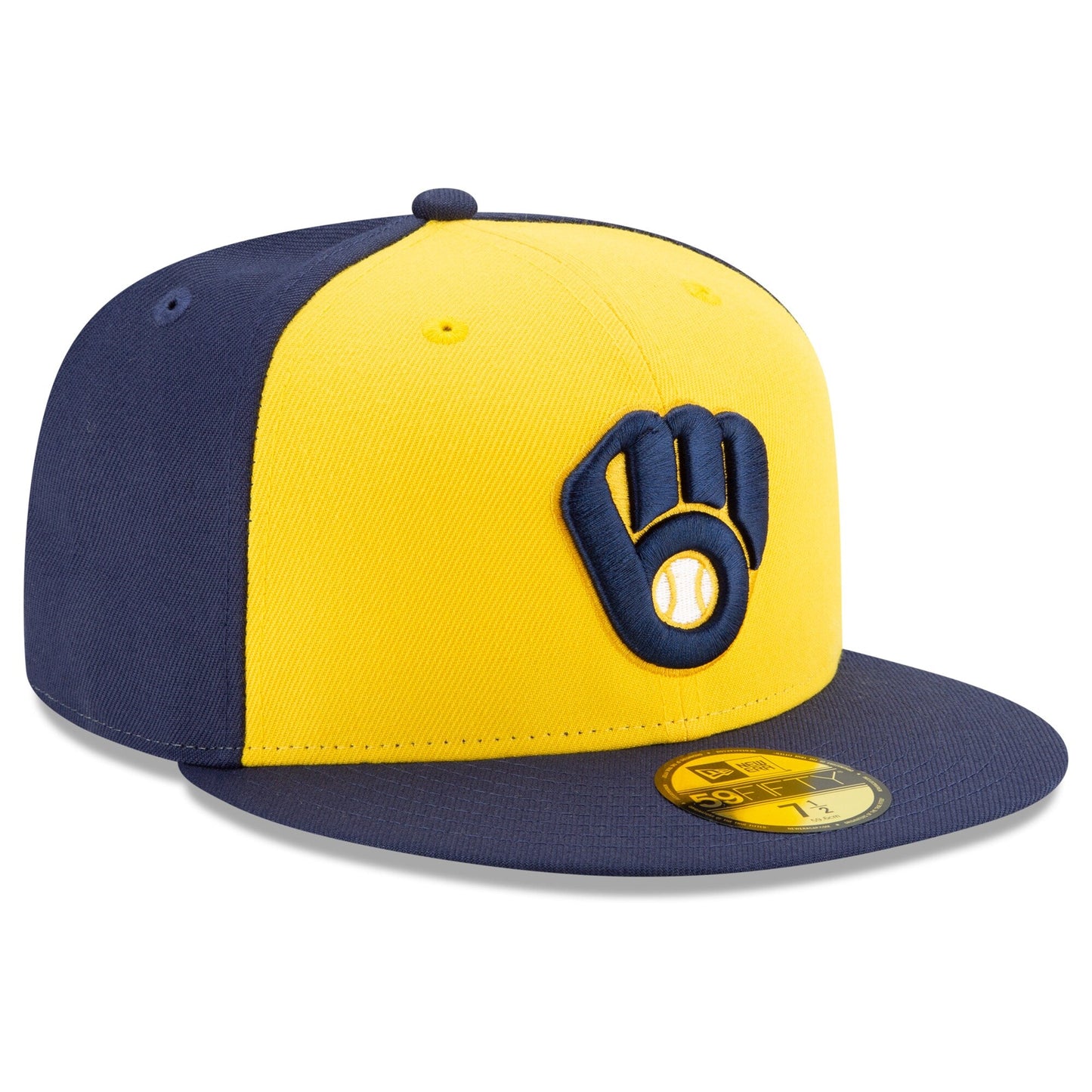 Men's Milwaukee Brewers New Era Navy/Yellow Alternate Authentic Collection On-Field 59FIFTY Fitted Hat Official Team Hat Sports Fan Cap