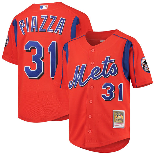 Men's Mike Piazza New York Mets Mitchell & Ness Cooperstown Collection Mesh Batting Practice Jersey - Orange Official Team Jersey Sports Fan Apparel