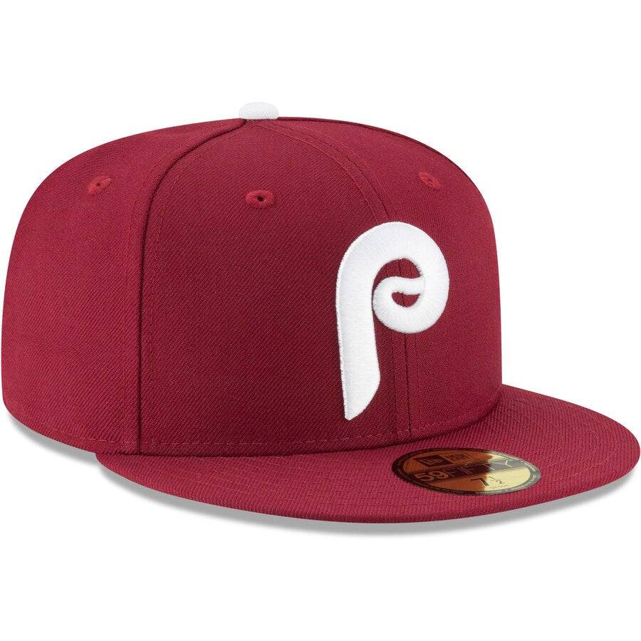 Men's Philadelphia Phillies New Era Maroon Cooperstown Collection Wool 59FIFTY Fitted Hat Official Team Hat Sports Fan Cap